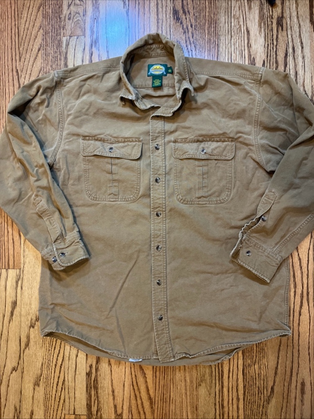 Vintage Cabela's Roughneck Canvas Work Shirt Khaki Distressed Gorpcore Lrg Tall